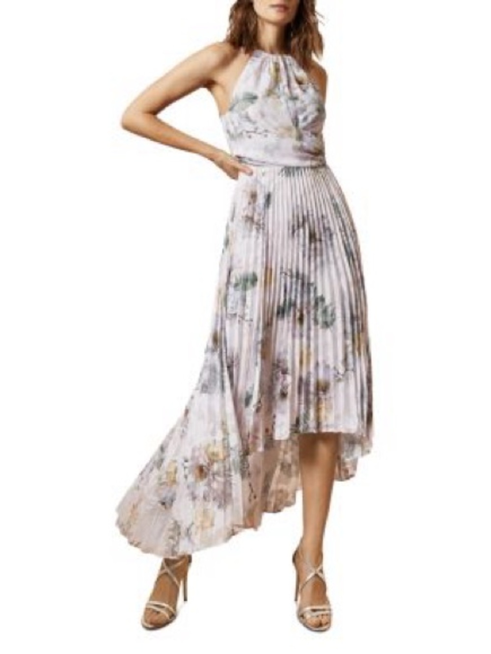 Ted Baker Pink Floral Halter Pleated Dress